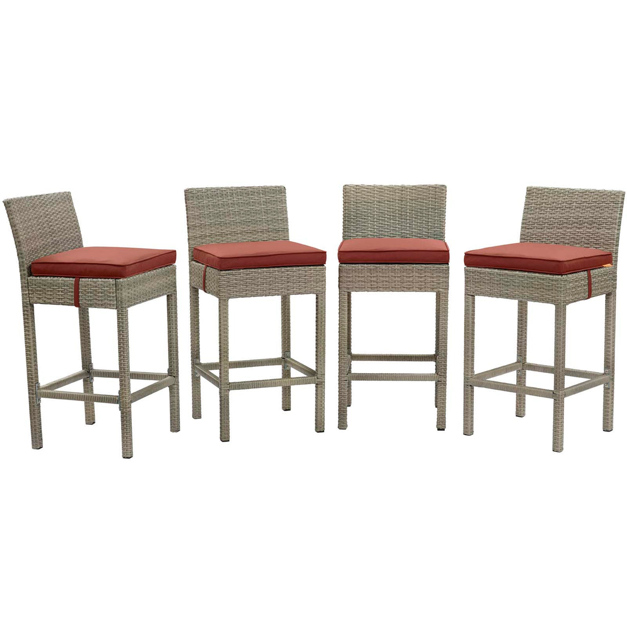 Condura Alfresco Woven Bar Stool Set of 4, Light Gray & Currant