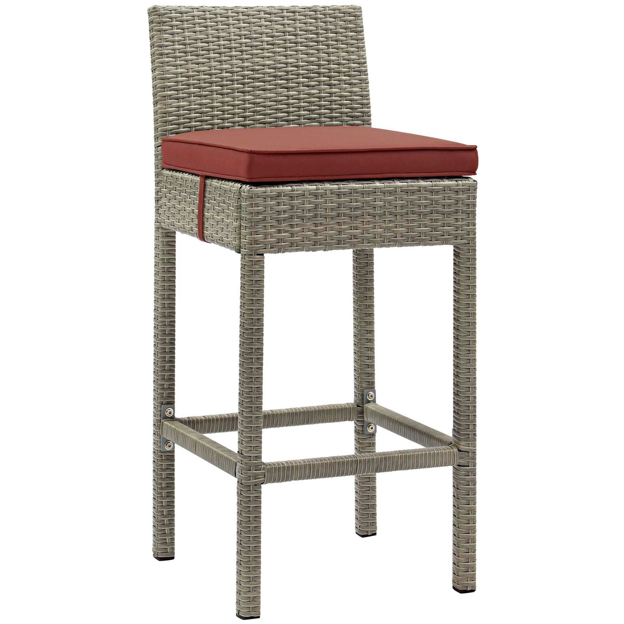 Condura Alfresco Woven Bar Stool Set of 4, Light Gray & Currant