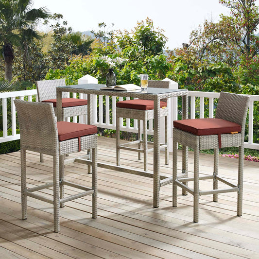 Condura Alfresco Woven Bar Stool Set of 4, Light Gray & Currant