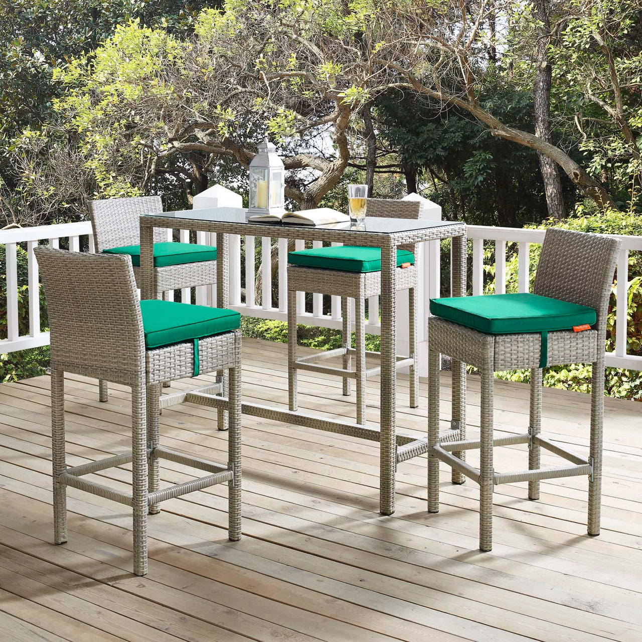 Condura Alfresco Woven Bar Stool Set of 2, Light Gray & Green