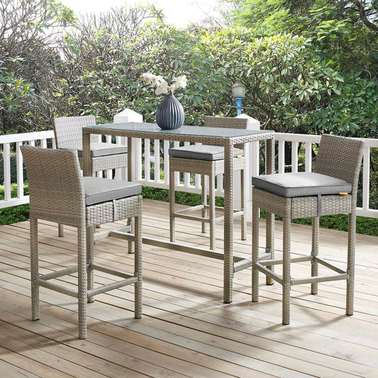 Condura Alfresco Woven Bar Stool Set of 4, Light Gray & Gray