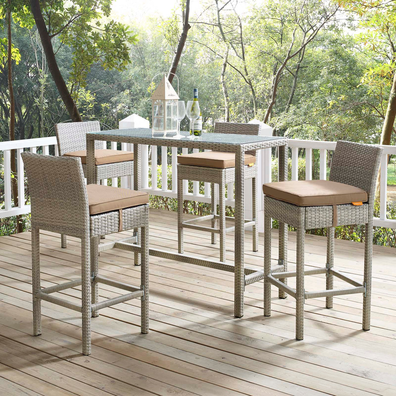 Condura Alfresco Woven Bar Stool Set of 2, Light Gray & Mocha