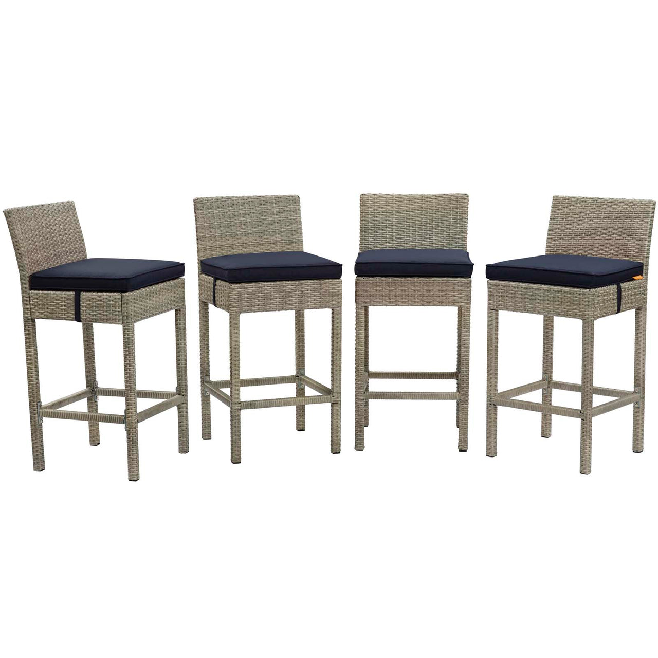 Condura Alfresco Woven Bar Stool Set of 4, Light Gray & Navy