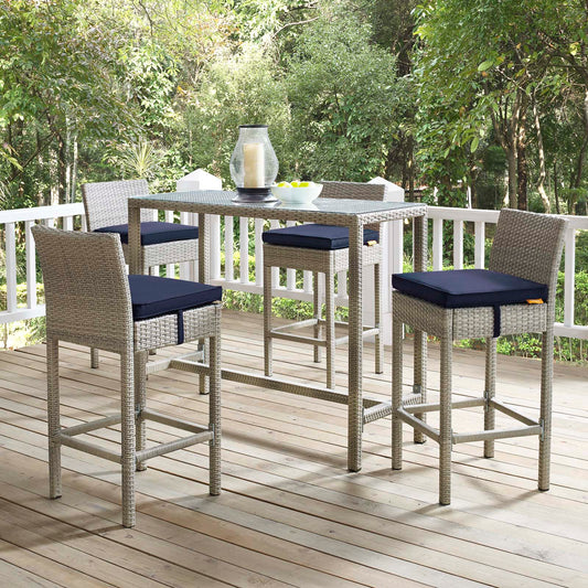 Condura Alfresco Woven Bar Stool Set of 4, Light Gray & Navy