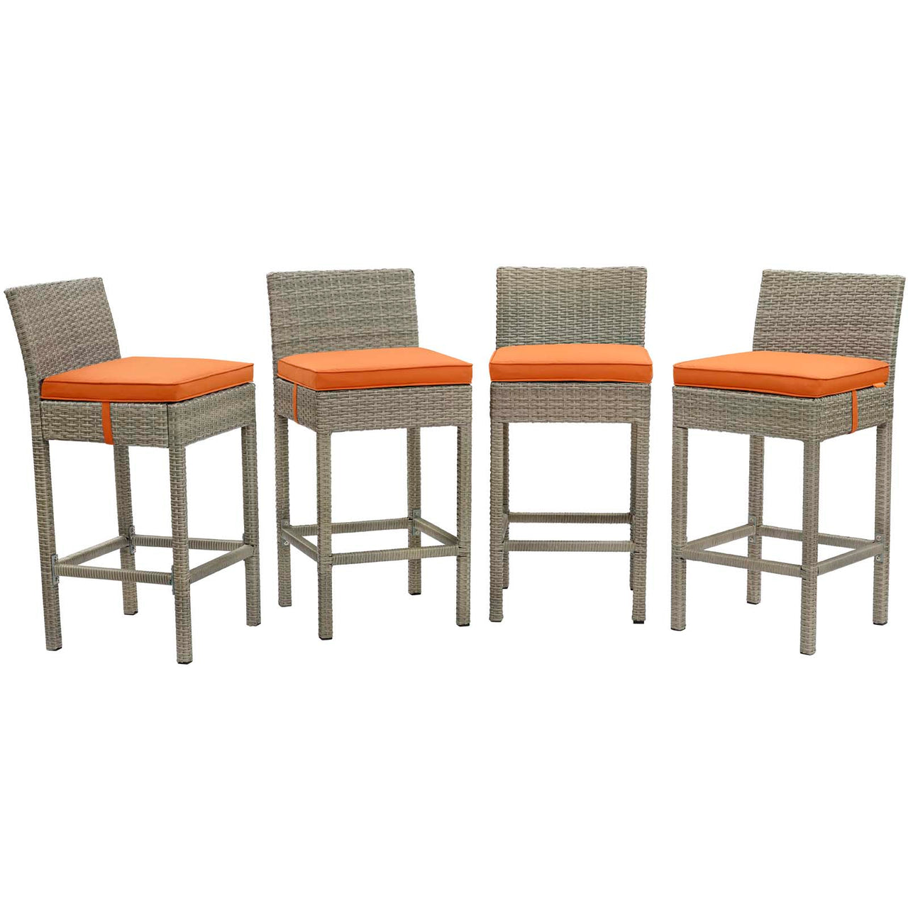 Condura Alfresco Woven Bar Stool Set of 4, Light Gray & Orange