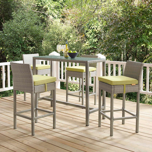 Condura Alfresco Woven Bar Stool Set of 4, Light Gray & Peridot