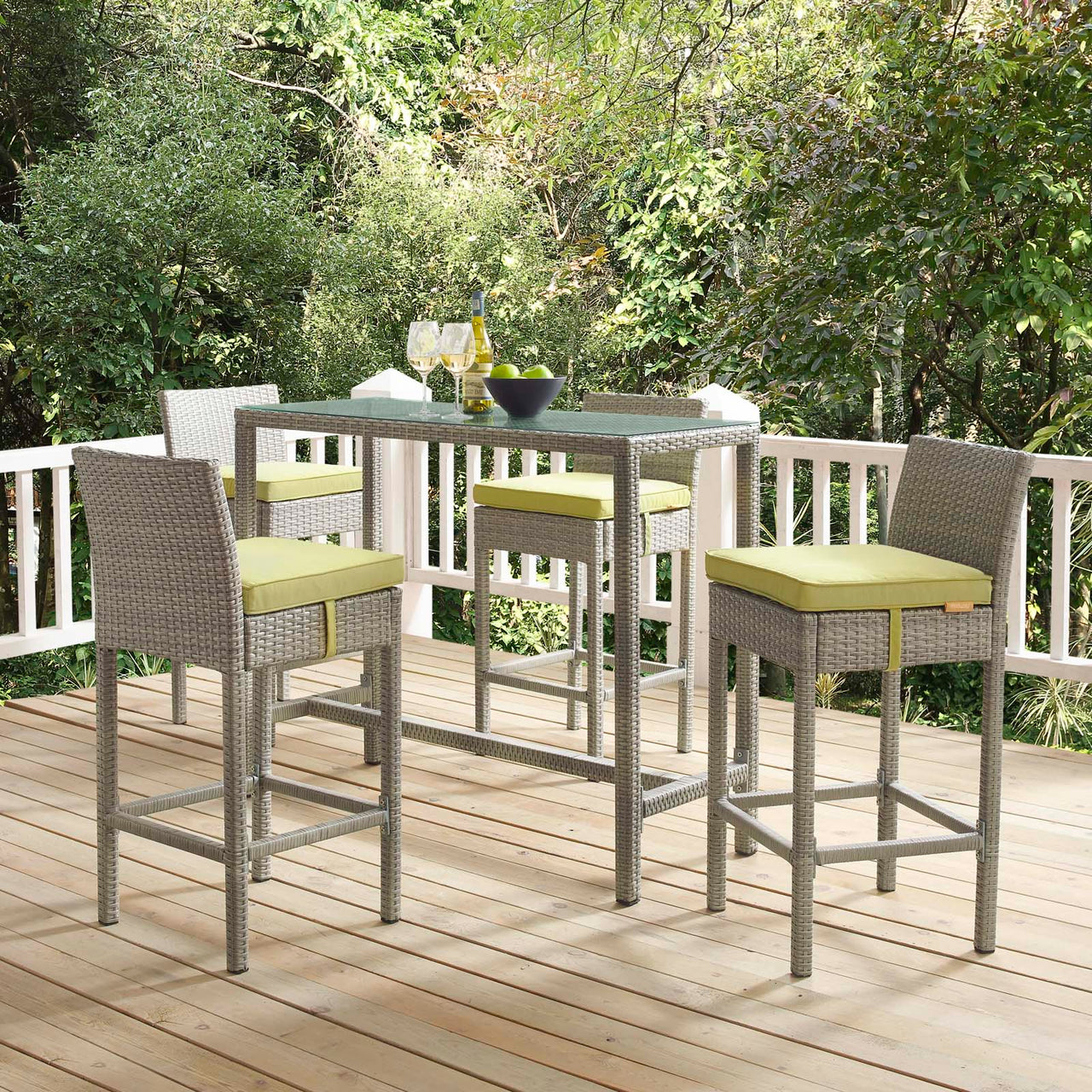 Condura Alfresco Woven Bar Stool Set of 2, Light Gray & Peridot