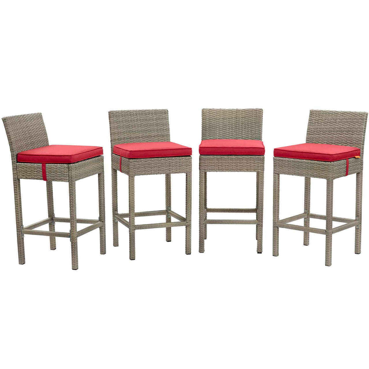 Condura Alfresco Woven Bar Stool Set of 4, Light Gray & Red