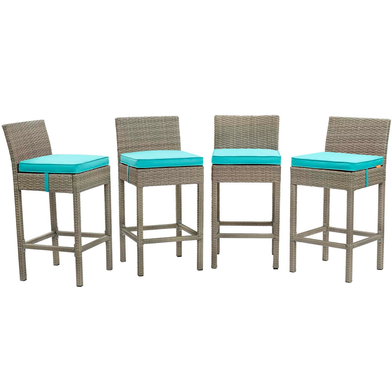 Condura Alfresco Woven Bar Stool Set of 4, Light Gray & Turquoise