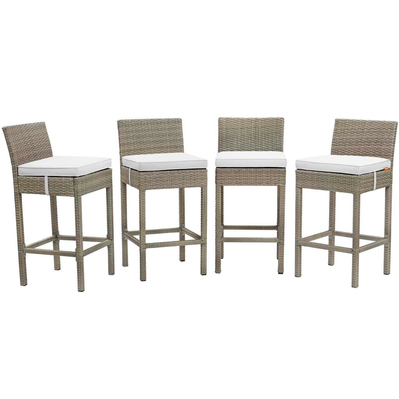 Condura Alfresco Woven Bar Stool Set of 4, Light Gray & White