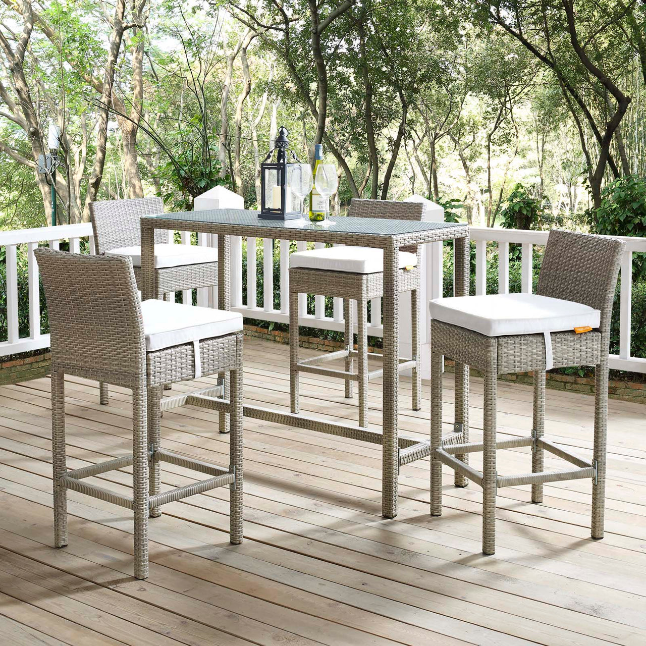 Condura Alfresco Woven Bar Stool Set of 2, Light Gray & White