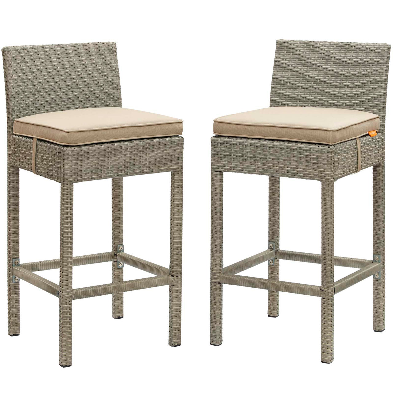 Condura Alfresco Woven Bar Stool Set of 2, Light Gray & Beige