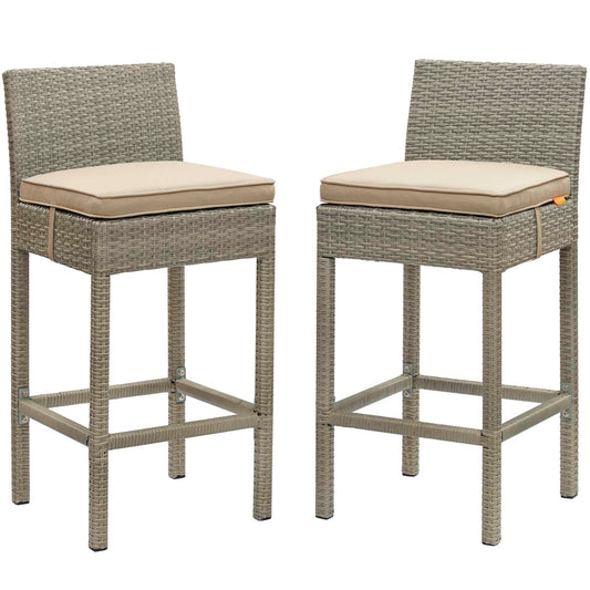 Condura Alfresco Woven Bar Stool Set of 2, Light Gray & Beige