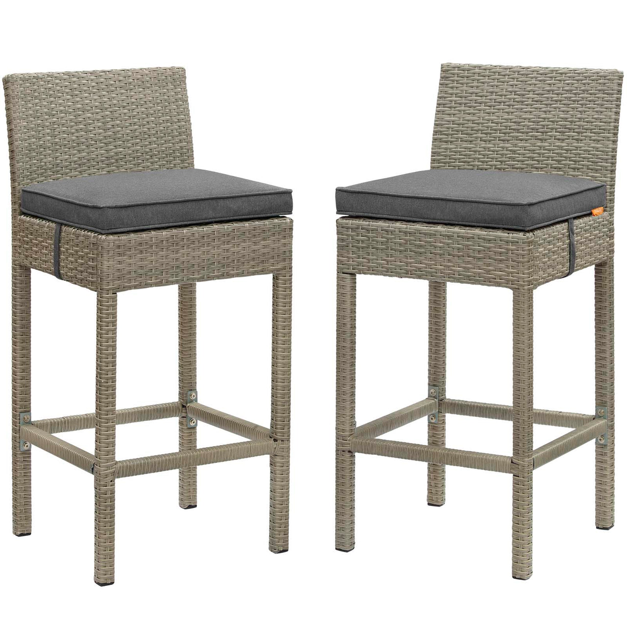 Condura Alfresco Woven Bar Stool Set of 2, Light Gray & Charcoal