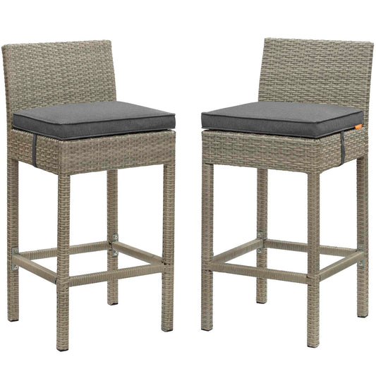 Condura Alfresco Woven Bar Stool Set of 2, Light Gray & Charcoal