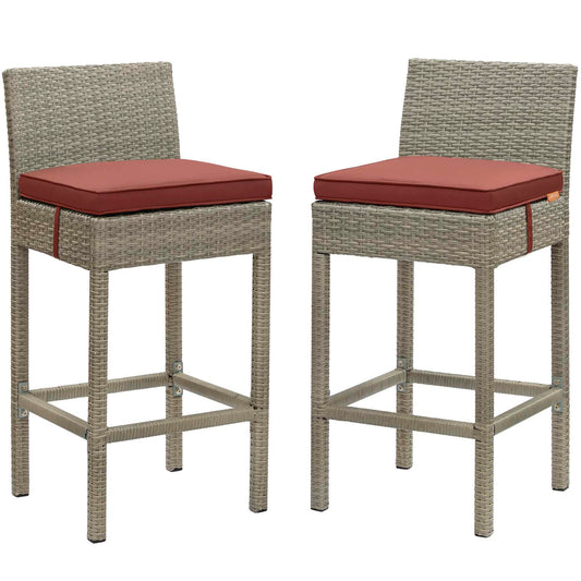 Condura Alfresco Woven Bar Stool Set of 2, Light Gray & Currant