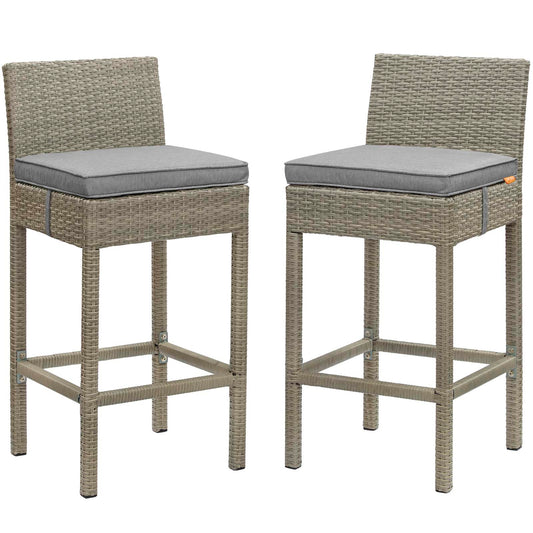 Condura Alfresco Woven Bar Stool Set of 2, Light Gray & Gray
