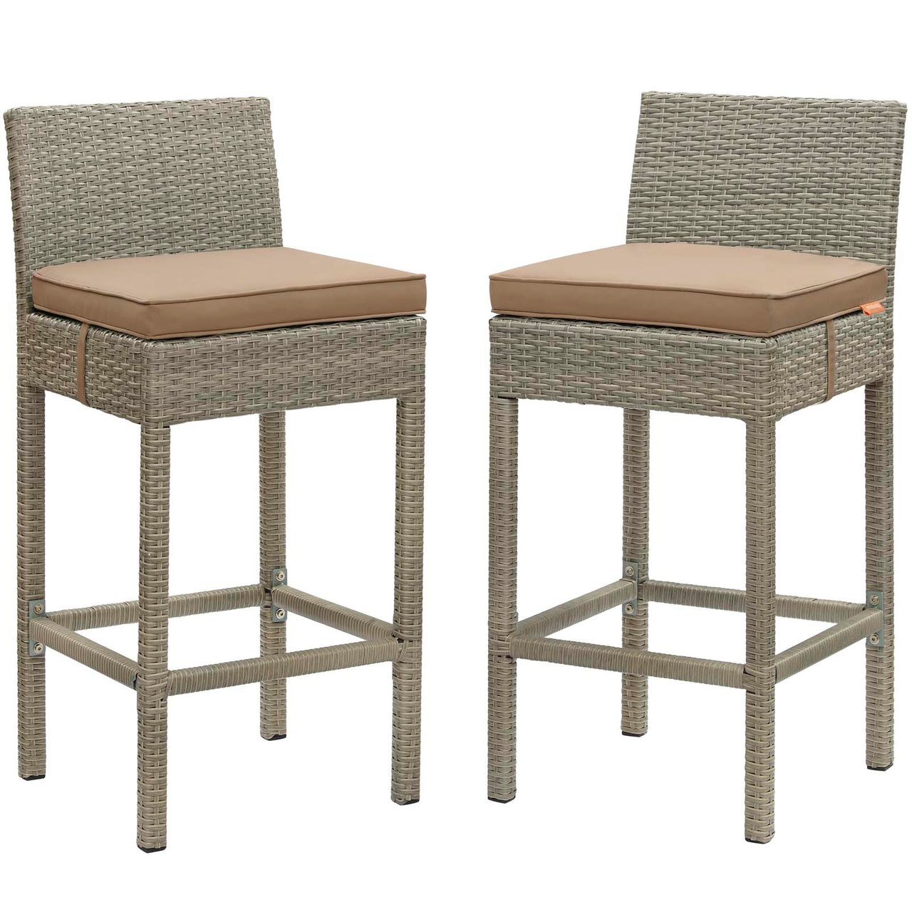 Condura Alfresco Woven Bar Stool Set of 2, Light Gray & Mocha