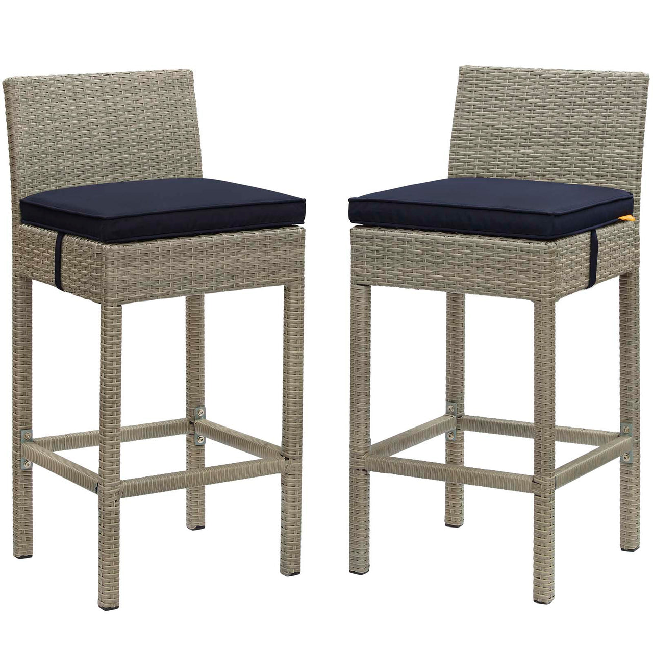 Condura Alfresco Woven Bar Stool Set of 2, Light Gray & Navy