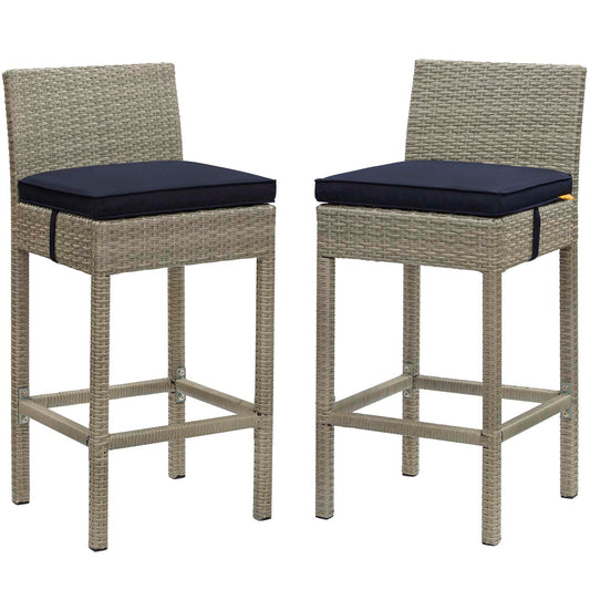 Condura Alfresco Woven Bar Stool Set of 2, Light Gray & Navy