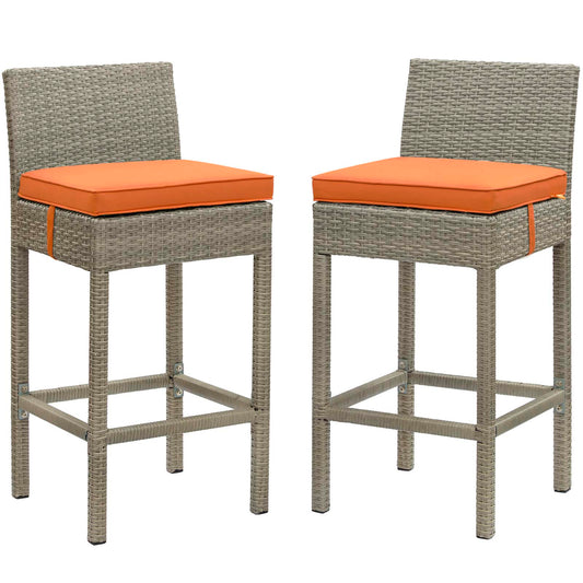 Condura Alfresco Woven Bar Stool Set of 2, Light Gray & Orange