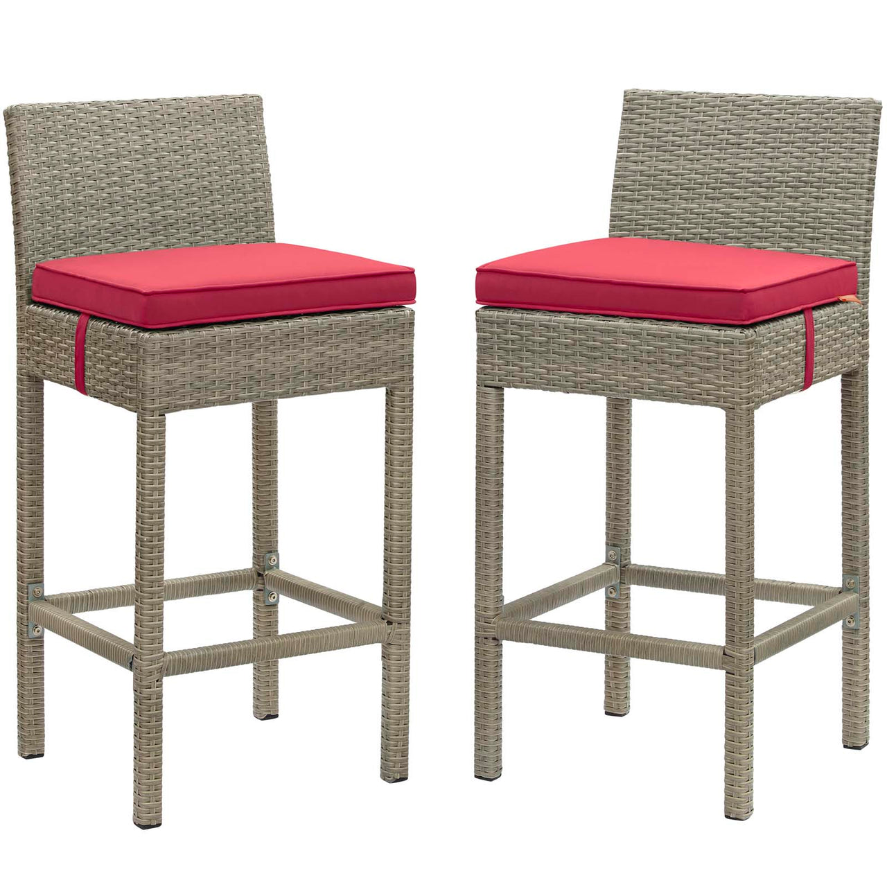 Condura Alfresco Woven Bar Stool Set of 2, Light Gray & Red