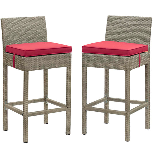 Condura Alfresco Woven Bar Stool Set of 2, Light Gray & Red