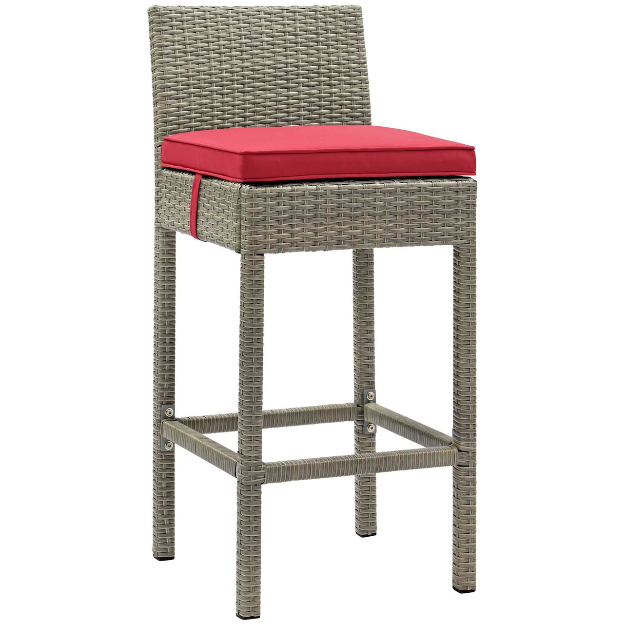 Condura Alfresco Woven Bar Stool Set of 2, Light Gray & Red