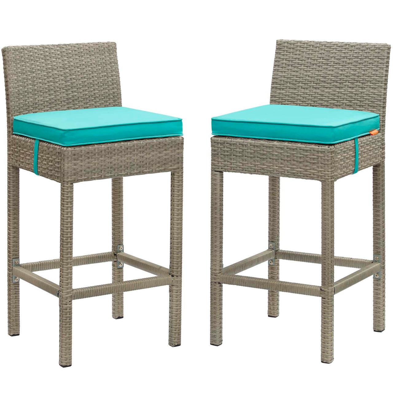 Condura Alfresco Woven Bar Stool Set of 2, Light Gray & Turquoise
