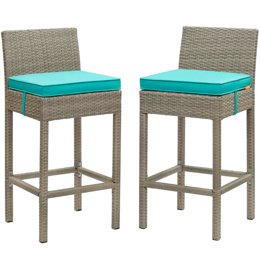 Condura Alfresco Woven Bar Stool Set of 2, Light Gray & Turquoise