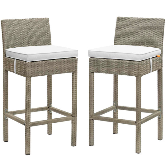 Condura Alfresco Woven Bar Stool Set of 2, Light Gray & White