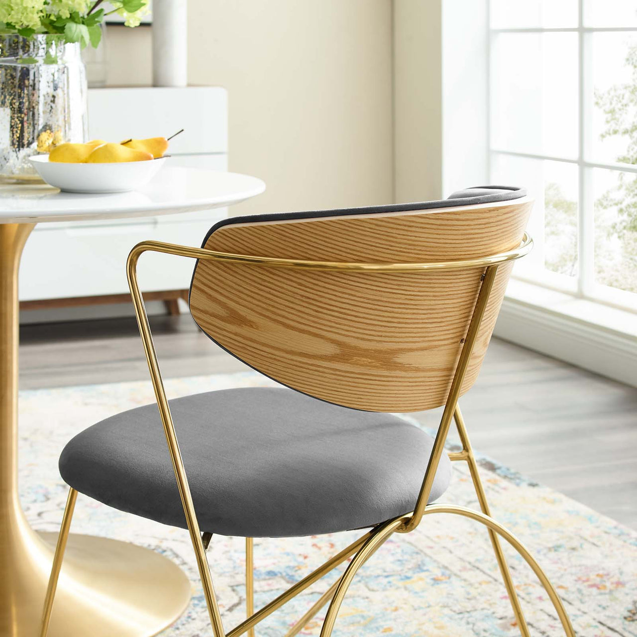 Entwine Velvet Dining Chair, Gold & Gray