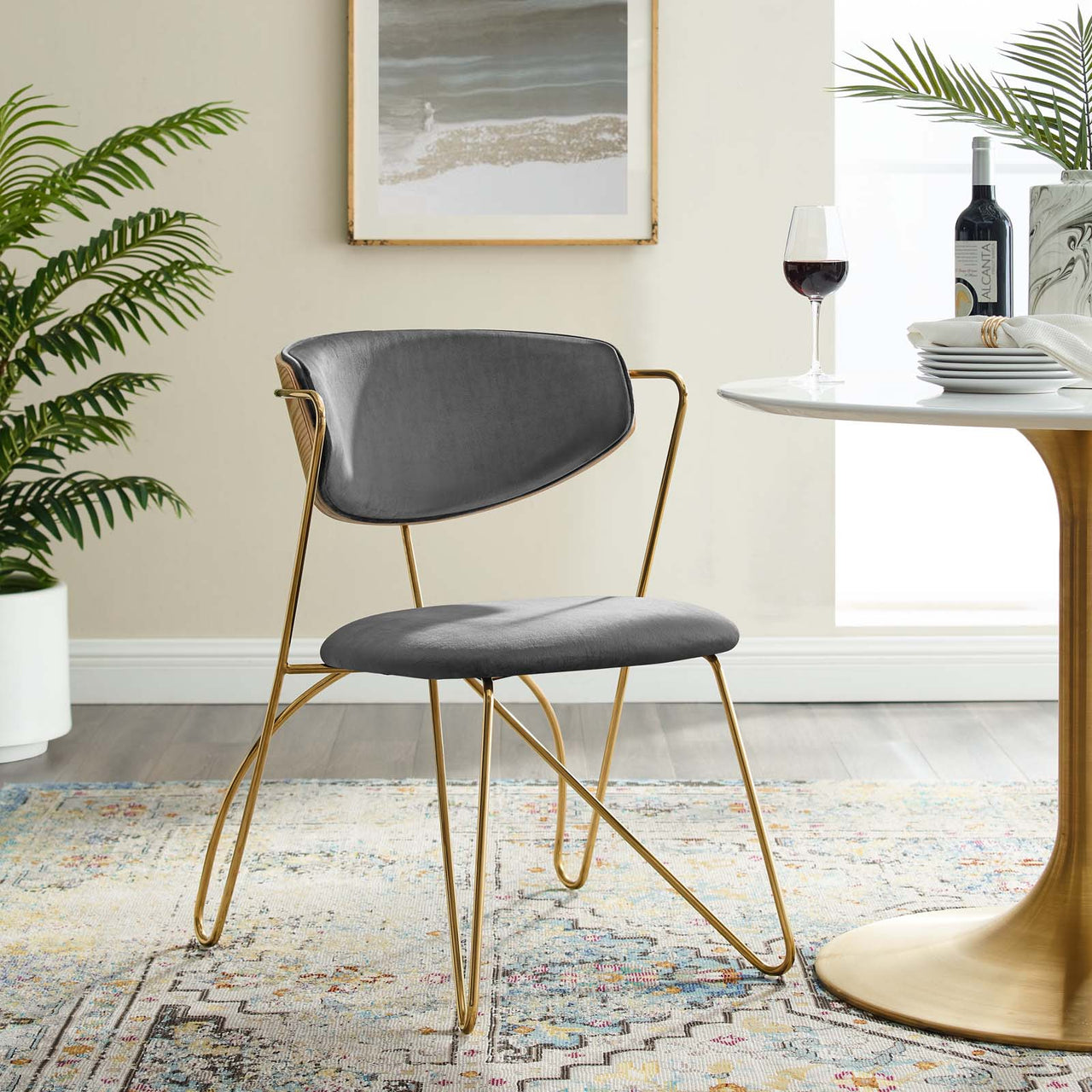 Entwine Velvet Dining Chair, Gold & Gray