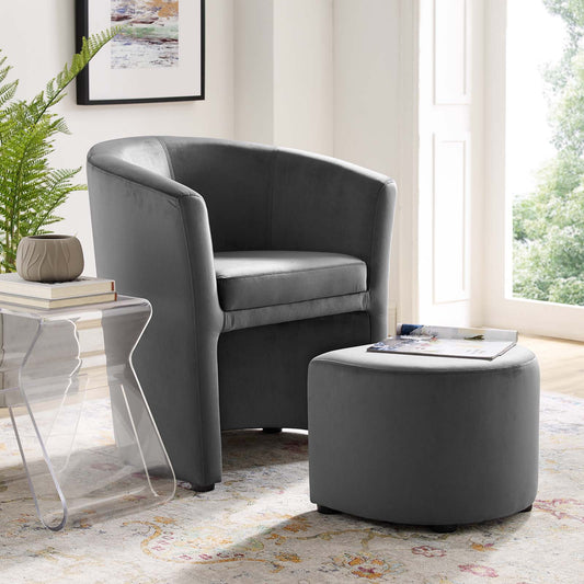 Revelation Velvet Arm Chair and Ottoman Set, Gray