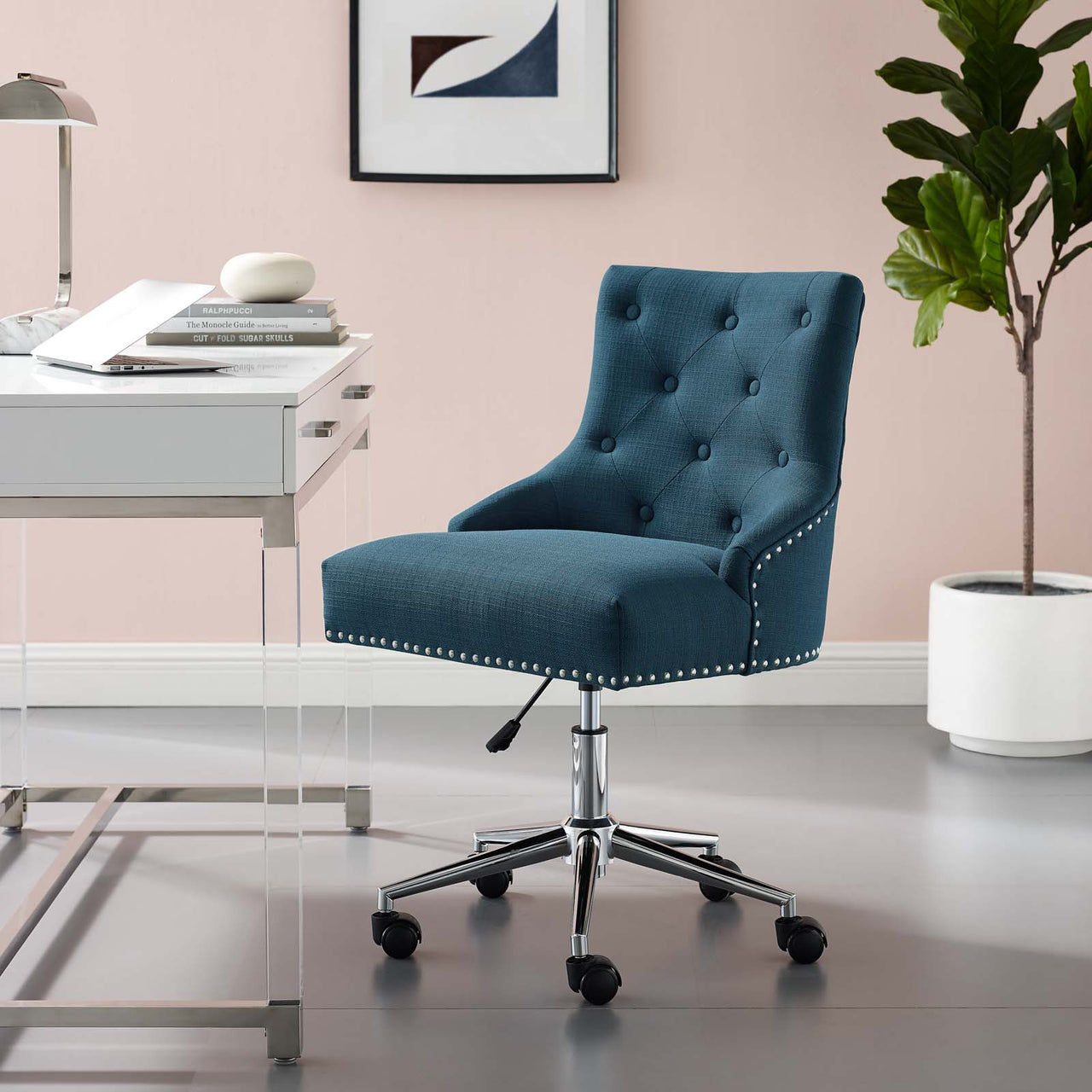 Cavell Button Swivel Fabric Office Chair, Azure