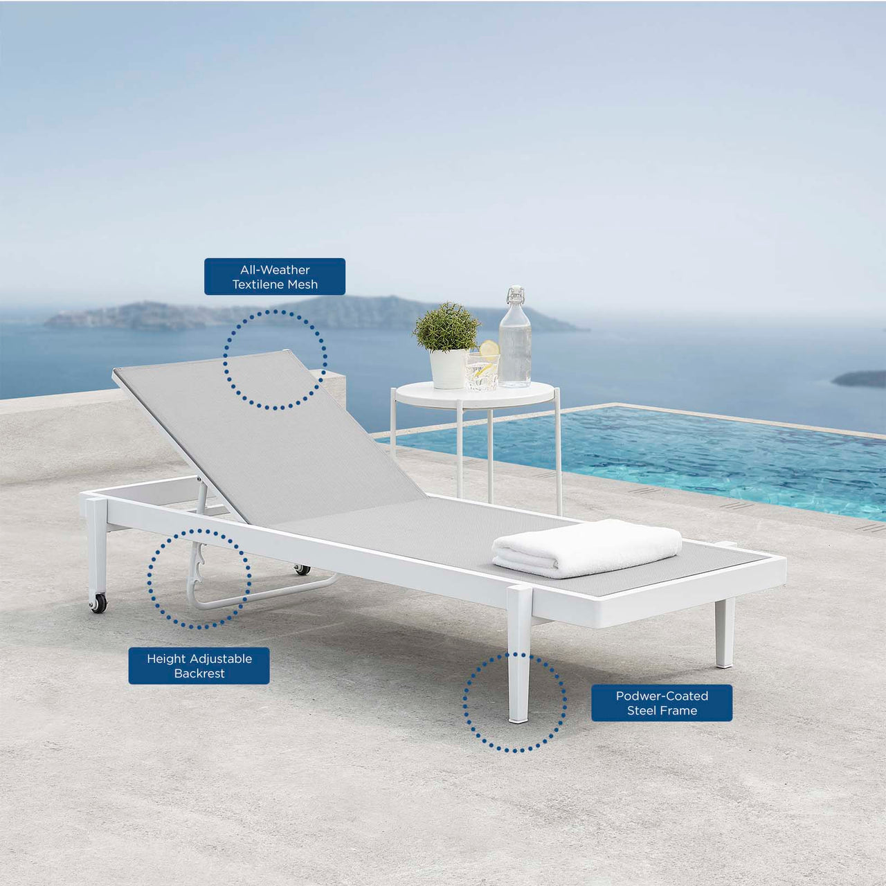 Charles Alfresco Chaise Lounge Chair Set of 4, White & Gray