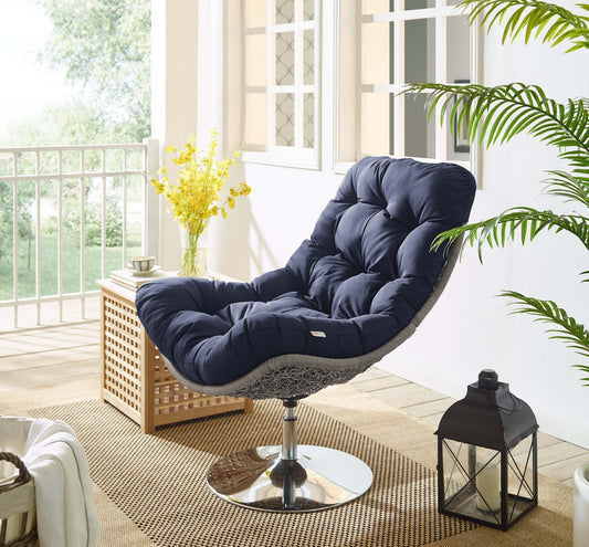 Bevran Alfresco Lounge Chair w/ Swivel, Light Gray & Navy