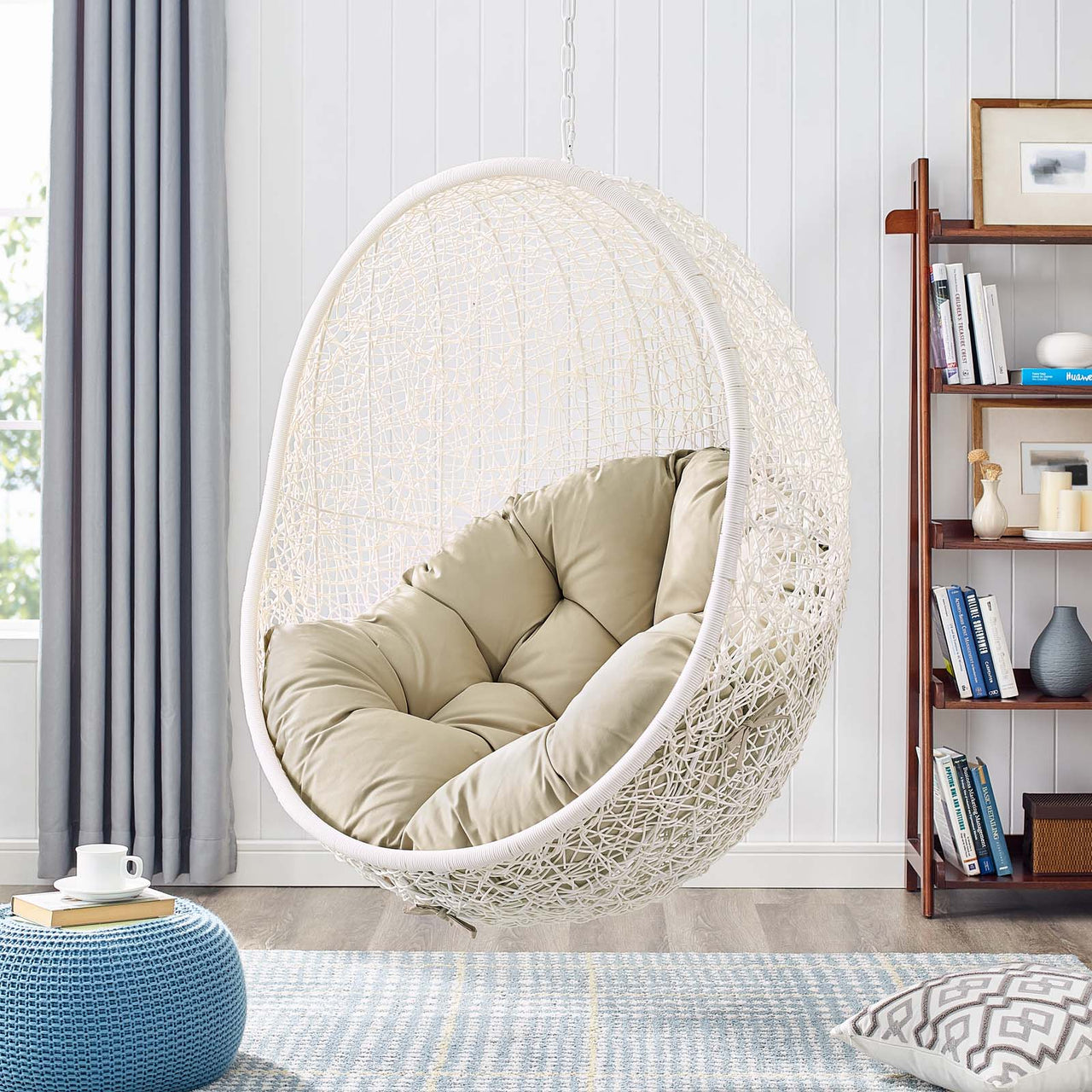 Shell Sunbrella® Fabric Alfresco Lounge Chair Swing w/o Stand, White & Beige