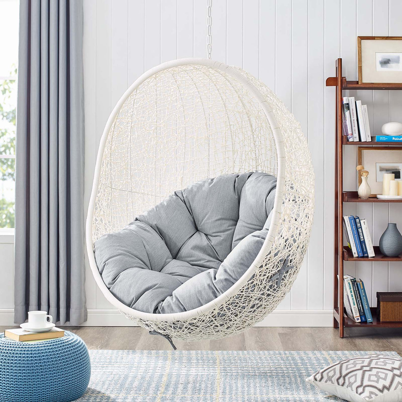 Shell Sunbrella® Fabric Alfresco Lounge Chair Swing w/o Stand, White & Gray