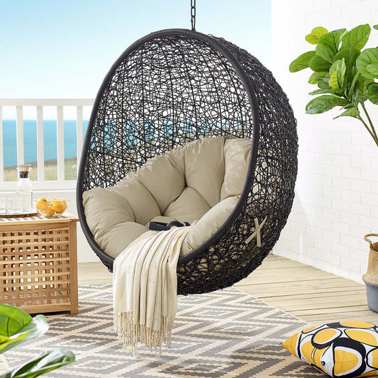 Chrysalis Luxe Sunbrella® Fabric Alfresco Lounge Chair Swing w/o Stand, Black & Beige