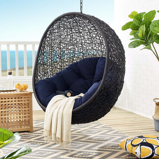 Chrysalis Luxe Sunbrella® Fabric Alfresco Lounge Chair Swing w/o Stand, Black & Navy
