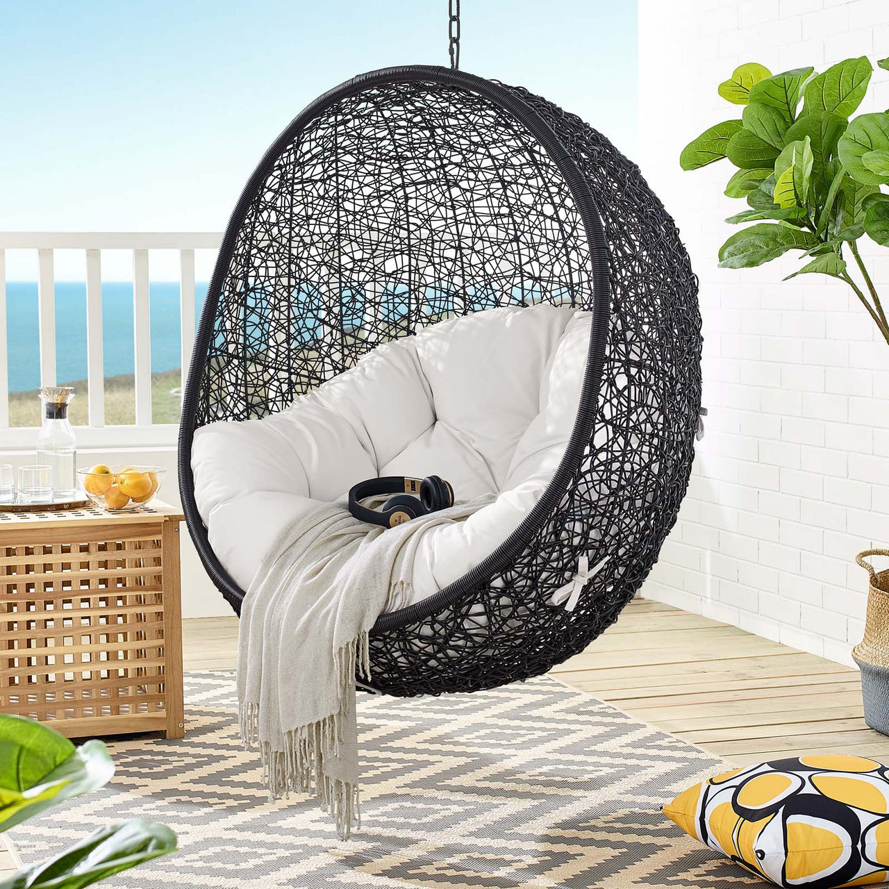 Chrysalis Luxe Sunbrella® Fabric Alfresco Lounge Chair Swing w/o Stand, Black & White