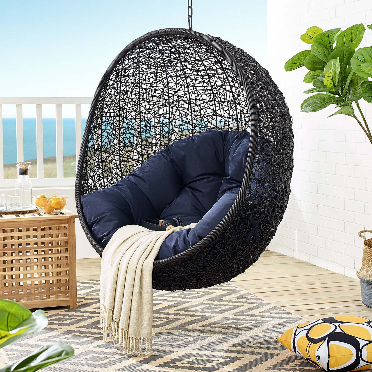 Chrysalis Swing Alfresco Lounge Chair w/o Stand, Black & Navy