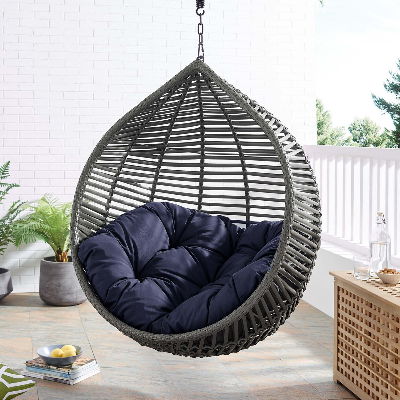 Cocoon Teardrop Alfresco Swing Chair w/o Stand, Gray & Navy