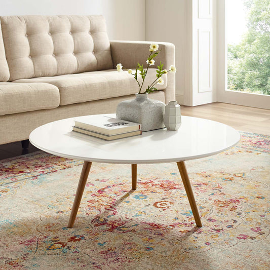 Ensemble Round Coffee Table with Tripod Base, Medium, Walnut & White