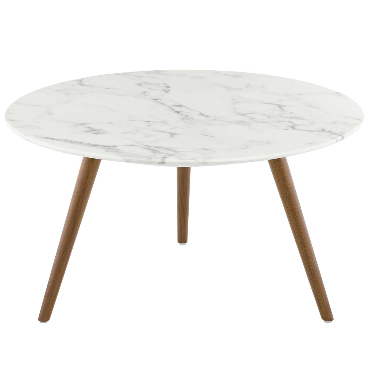 Ensemble Round Faux Marble Coffee Table with Tripod Base, Small, Walnut & White
