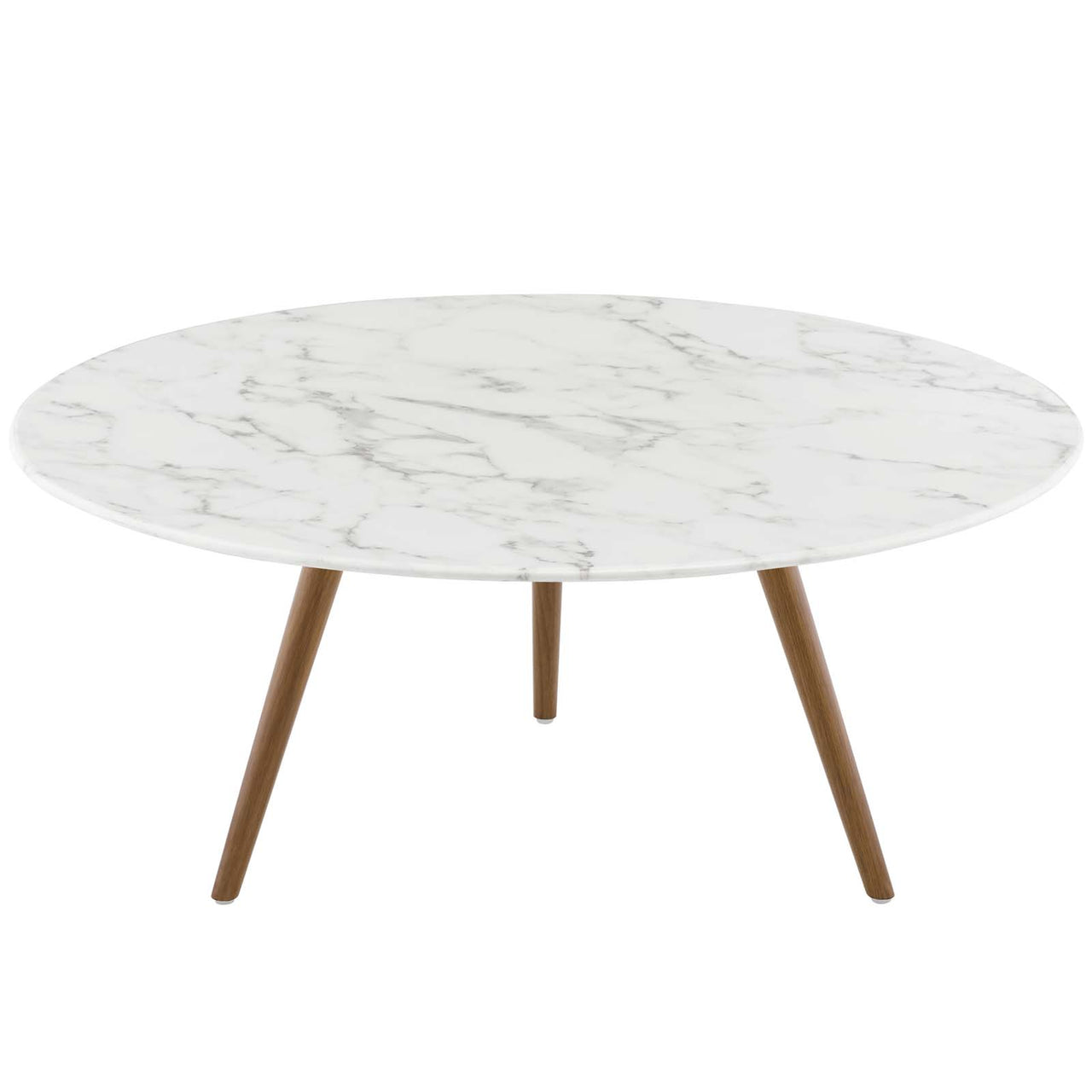 Ensemble Round Faux Marble Coffee Table with Tripod Base, Medium, Walnut & White