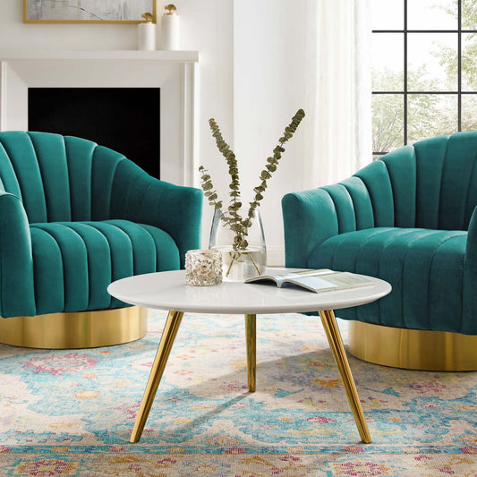 Ensemble Round Coffee Table with Tripod Base, Small, Gold & White