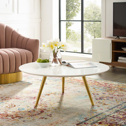 Ensemble Round Coffee Table with Tripod Base, Medium, Gold & White