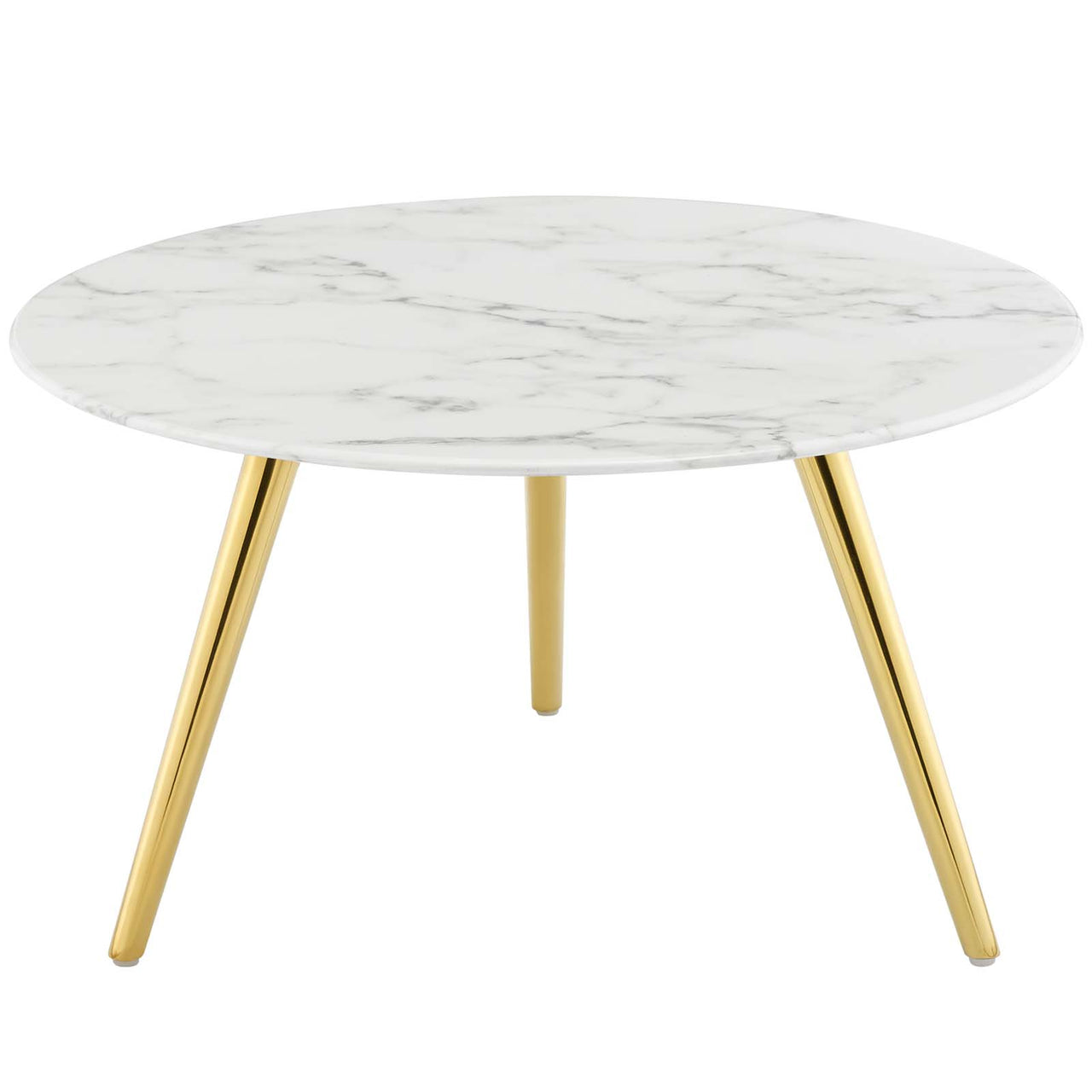 Ensemble Round Faux Marble Coffee Table with Tripod Base, Small, Gold & White